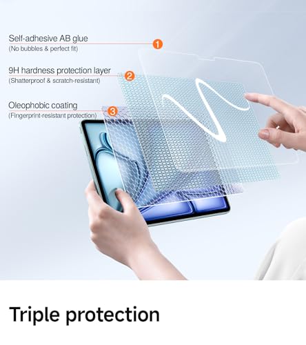 Image of SMARTDEVIL 2 Pack Screen Protector for iPad Air 13 Inch M4 /M3 /M2 (8th /7th /6th Generation, 2026 /2025 /2024) with Easy-Install Tray[Military Grade Shatterproof]9H+ Hardness Tempered Glass, HD Clarity, Dust & Bubble Free