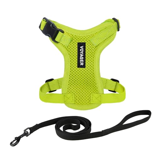 Image of Voyager Escape-Proof Step-in Lock Cat Harness & 5ft Neoprene-Handle Leash Set All-Weather Mesh with Reflective Stitching for Small to Large Cats by Best Pet Supplies, Lime Green, S