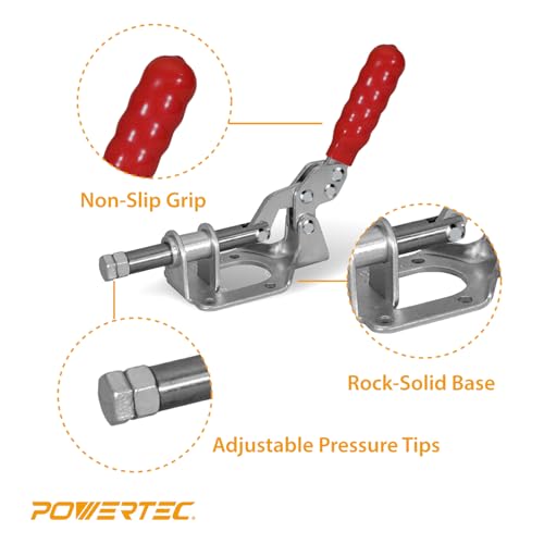 Image of POWERTEC 6PK Toggle Clamp, 300lbs Holding Capacity, 302F Quick Release Push /Pull Clamp for Woodworking Jigs and Fixtures, Pocket Hole Jigs, Welding, CNC (20304-P6)