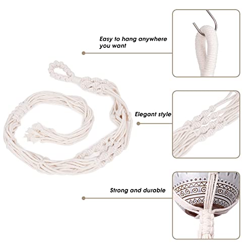Wandering Nature Plant Holder 2 Pack Wall Flower Pot Outdoor Planter Basket Macrame Hanging Hangers Window Long Handmade Boho Home Indoor Cotton Rope Decorative 4 Legs No Pot (White Tassels) #TOP3
