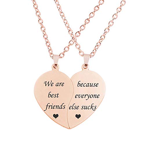 MJartoria BFF Necklace for 2-Valentines Heart Matching Necklace Best Friends Pendant Friendship Necklace Set of 2 Birthday Gifts (Rose Gold, WE ARE BEST FRIENDS)