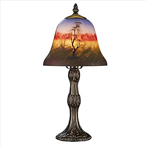 Design Toscano Forest Scene at Sunset Reverse Hand-Painted Glass Lamp, 7.50" x 17.00"