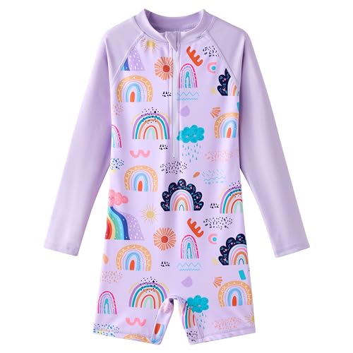 Image of Girls Swimsuit Long Sleeve Rash Guards Swim Suit 4-12Y