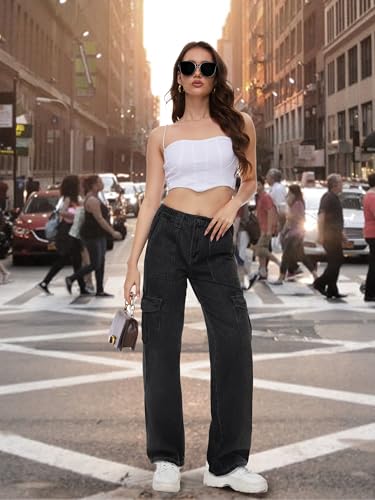 Image of Tapata Women's 26 inch /28 inch /30 inch /32 inch /34 inch Cargo Jeans Straight Leg Short Petite Regular Tall Denim Relaxed Y2K Pants