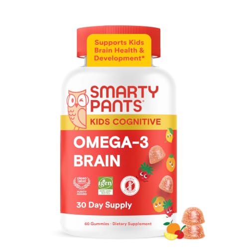 SmartyPants Kids Vitamins Cognitive Omega-3 Brain Gummies with DHA & EPA Citrus Strawberry 60 Count (30 Day Supply)