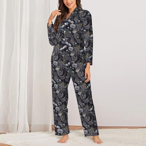 Pyjama manches longues libellules grises avec pantalon à taille élastique pour femme - 2