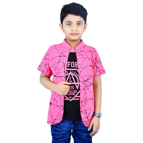 Image of Jam & Sugar Boys Cotton Printed T-Shirt with Attached Shrug Jacket - Half Sleeves