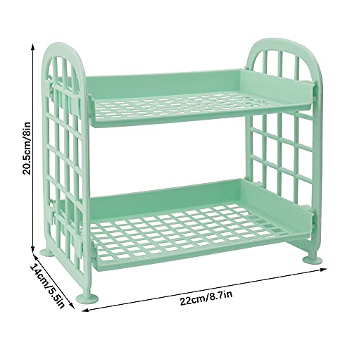 Image of Desktop Rack Cosmetic Stationery Storage Holder, 2-Tier Multifunctional Plastic Shelf Makeup Organizer for Skincare Office Kitchen Bedroom Bathroom Home (Light Green)