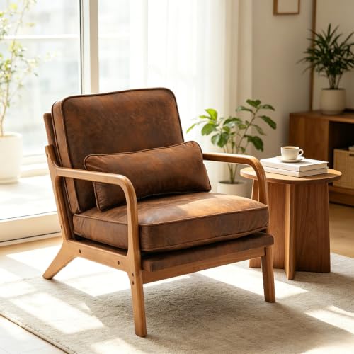 Karl home Accent Chair Mid-Century Modern Chair with Pillow Bronz...