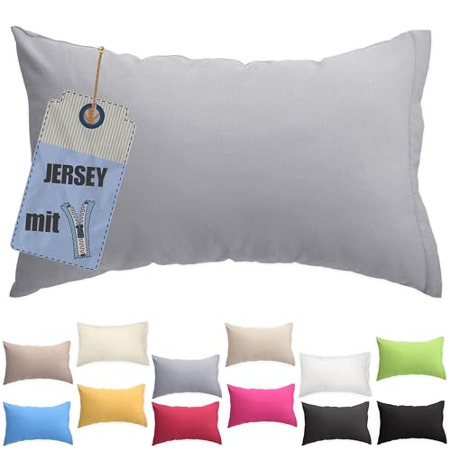 Jersey Kissenbezug 30x40cm Grau Baumwolle Kissenhülle mit Reißverschluss elastischer Kopfkissenbezug pflegeleicht & atmungsaktiv