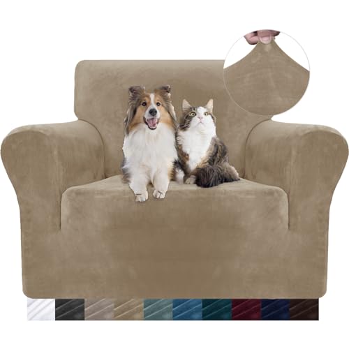 YSTELLAA Housse De Canapé en Velours 1 Place, Housse Fauteuil Extensible, Universelle Sofa Cover avec Accoudoirs, Protection Canapé Antisalissure, Lavable,...