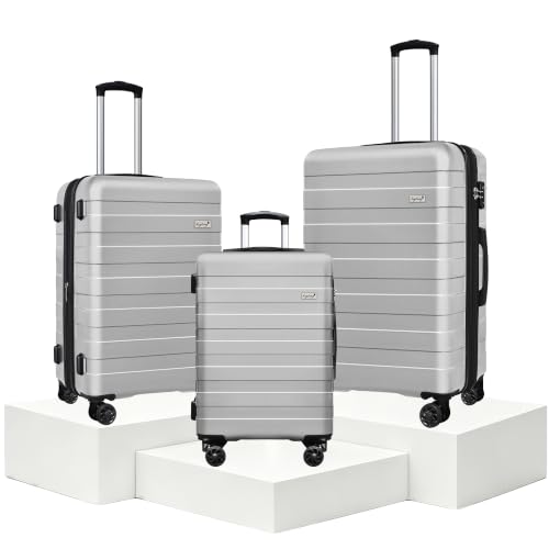 Image of KEYTANG Zebra Luggage Sets 3 Piece, 20 inch Carry On Luggage with Spinner Wheels, Hardside Business Travel Suitcase Set with TSA Lock, Lightweight Suitcase,20 /24 /28 inch,Silver