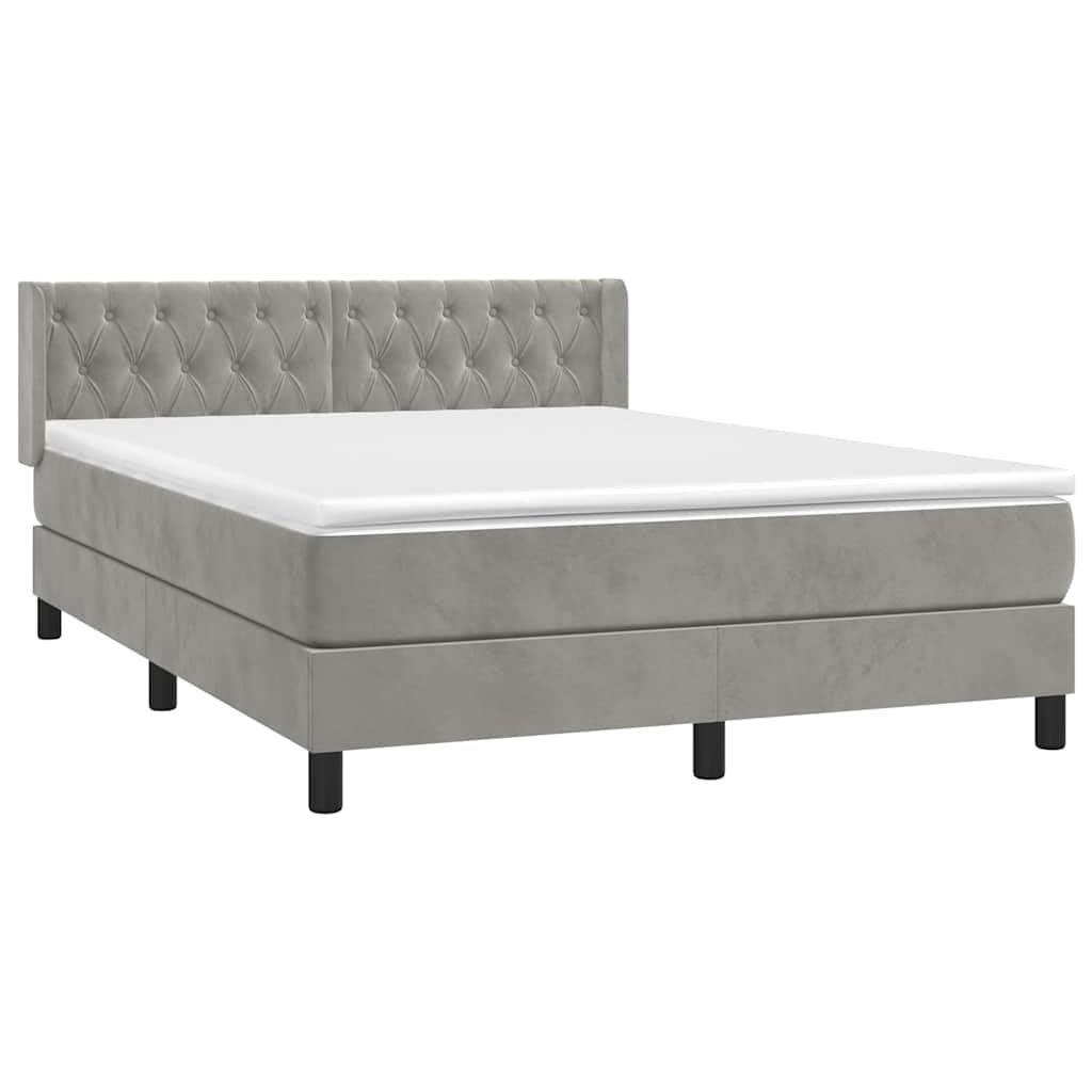 Polsterbett mit Matratze Hellgrau 140x200 cm Samt, Stauraumbett mit höhenverstellbarem Kopfteil, modernes Doppelbett für Schlafzimmer und Jugendzimmer, inklusive Bettgestell und Matratze