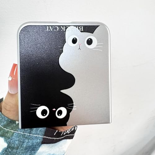 Go-Volmon Kawaii Silver Plating Case For Samsung Galaxy Z Flip 5 Black And White Cat Print thumb #3