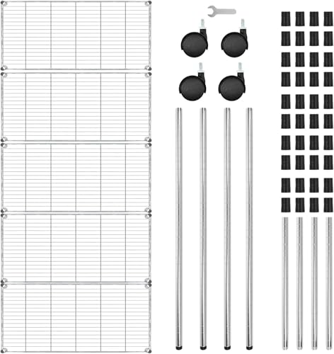 Image of Simple Deluxe 5-Tier Heavy Duty Storage Shelves, 1750 Lbs Loading Capacity, 35.43 inch W x 17.72 inch D x 70.87 inch H Adjustable Shelving Unit with Wheels, Chrome