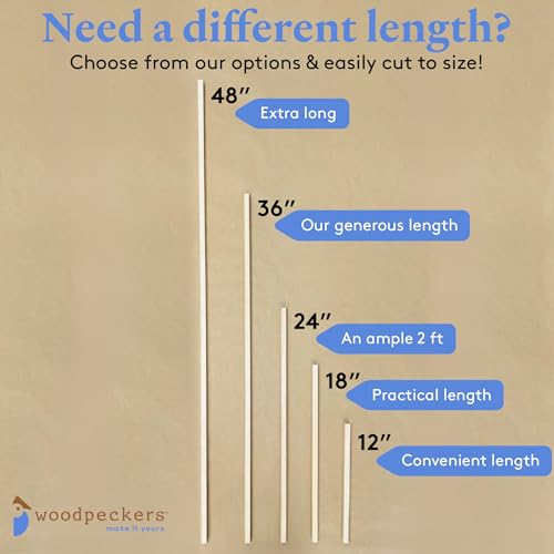 Square Wood Dowel Rod 36" x 1/2" Pack of 20 Square Wooden Dowel Sticks for Crafts and DIY Birch Hardwood by Woodpeckers