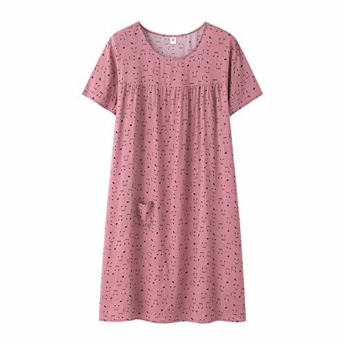 IQYU Strandkleid Frottee Kurzarm Schlaf Kleid Für Frauen Mittleren Alters Lose Passende Hause Tragen Ältere Nachtwäsche Plus Größe Kleid...