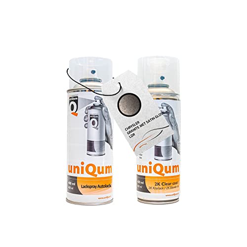 UniQum Autolack + Klarlack 2K Spraydose fürs Auto für CHRYSLER GRANITE MET SATIN GLOSS LDR Autolack Reparatur 2 x 400 ml