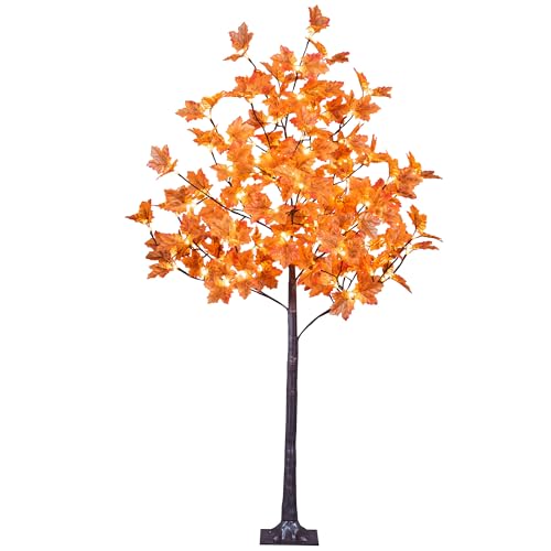 LIGHTSHARE 5FT 96LED Artificial Lighted Maple Tree Warm White Halloween Fall Decorations Indoor...