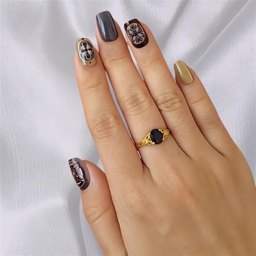 TRENTSNOOK 10pcs Handmade Press on nails Bohemian style cat-eye base gel hand-painted totem short false nails finished nail art pieces(M)