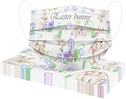 10PCS Adult Easter Face_Covering 3 Layers Rabbit Print Face_Protection for Women Men Easter Disposable_Face_Masks_for Easter Party Outdoor Daily Use