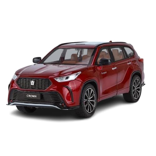 Image of 1:24 Crown Kluger SUV Model Car - Red Alloy Diecast Pull Back Toy with Sound, Light & Openable Doors - Gift for Kids Boys Girls (RED)