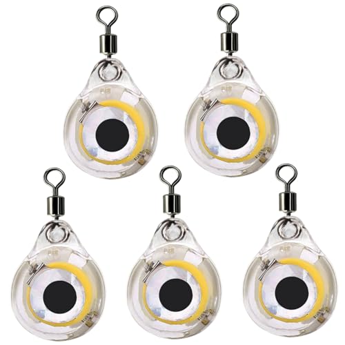 CurcKua Underwater Fishing Light, 5PCS Eye Shaped Flashing LED Fishing Lights, Waterproof Tip up Lights Ice, 0.6x1 Inch Mini Attractants Lures LED Tip up Ice