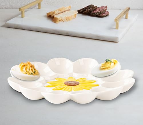 YU&CH Ceramic Sunflower Deviled Egg Tray - White Egg Platter For Party by YU&CH - Image 7