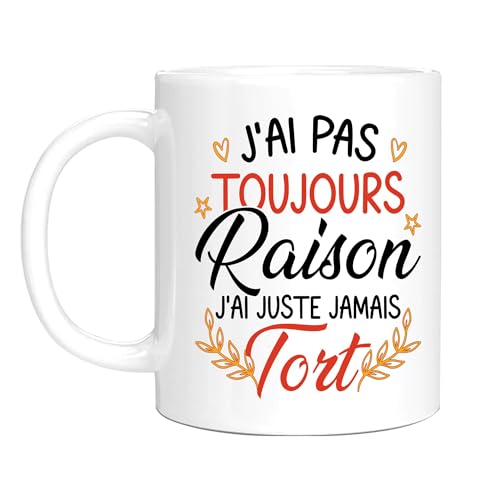 HALUMI Mug Humour Message - Tasse Originale J'ai Pas Toujours Raison J'ai Juste Jamais Tort - Idée Cadeau Drôle Pour Homme Femme Couple Ami Amie Collègue Noël - Mug Ceramique Bicolore 330ml 440ml