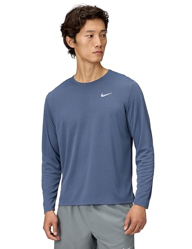 Nike Men's Miler Dri-Fit UV Long-Sleeve Running Top, Diffused Blue/Reflective Silver, Medium