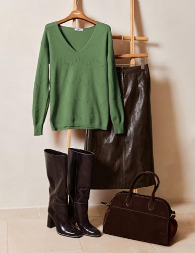 Image of Zeagoo Womens Sweaters Fall Trendy Casual Long Sleeve Shirt Lightweight V Neck Off Shoulder Crochet Pullover Top Outfit
