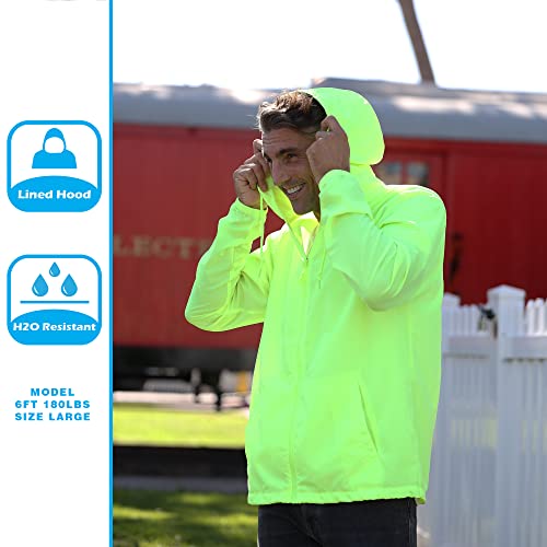 Global Blank Men's Windbreaker Jacket Lightweight Water-Resistant Windbreakers For Men, High Visibility Yellow, Medium #TOP4