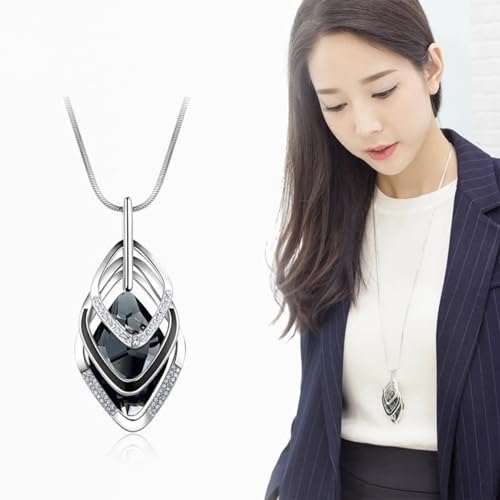 Solid Long Sweater Necklaces for Women Elegant Triple Stack Cubic Zirconia Pendant Rhombic Rhinestone Pendant Y Necklaces Fashion Jewelry…2