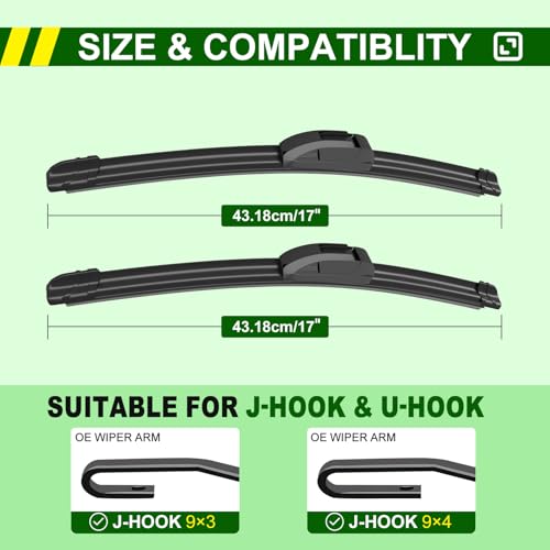 Image of OEM Quality 17in + 17in Premium All-Season Windshield Wiper Blades | Replacement Original Equipment,Quiet Rubber, All-Weather Streak & Chatter-Free(Set of 2)