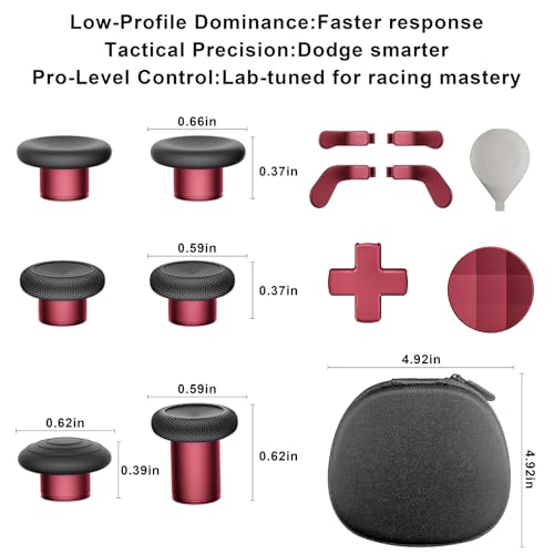 Image of 14-in-1 Controller Accessories Kit Compatible with Xbox Elite Series 2, 6 Premium Metal Thumbsticks, Swap Joysticks, 4 Interchangeable Paddles, 2 D-Pads, 1 Tool & 1 Storage Bag (Red)