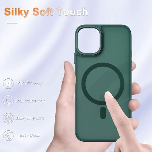 Image of YENAPOON for iPhone 12 Pro /iPhone 12 Case, Matte Magnetic Case, Dark Green | Fit for Magsafe, Screen Protector Included, Matte Translucent Frosted Slim Shockproof Protective Phone Cover