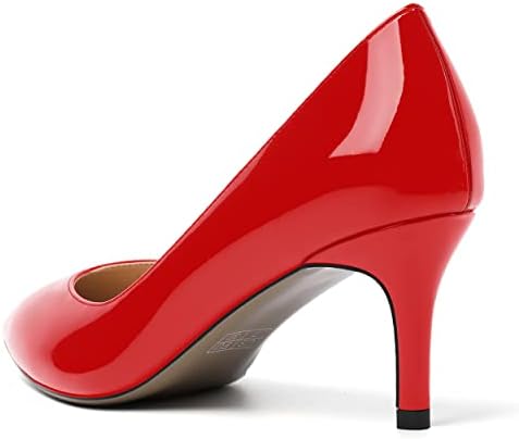 AMBELIGHT Women's Patent Stiletto Office Slip On Solid Pointed Toe 2.5 Inch Casual Mid Heel Pumps Shoes Red Size 13 - Tacones para Niñas | Image 6