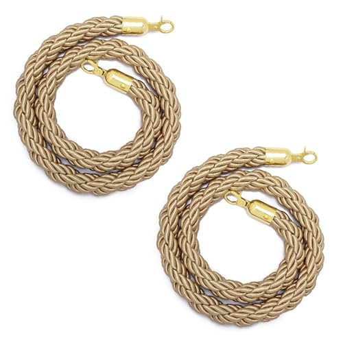 2 Pack Stanchion Hemp Ropes, Khaki Crowd Control Barrier Ropes for Posts, Thick Velvet Ropes for Wedding/Grand Opening/Parties/Red Carpet(Gold Hook,1m/3.3ft)