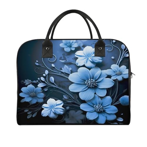 Blue Flowers Laptop Tote Bag Casual Travel Handbag Multi Pocket Shoulder Bags for Work Travel