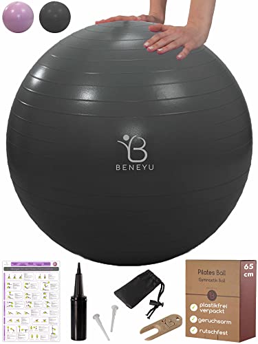 beneyu® Robuster & Rutschfester Gymnastikball mit Stabiler Doppelhub-Handpumpe - Ideal als Pilates Ball, Yoga Ball oder Sitzball bis 300 kg