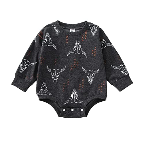 Image of Hnyenmcko Western Baby Boy Girls Clothes Newborn Infant Cow Print Sweatshirt Romper Oversized Long Sleeve Bodysuit