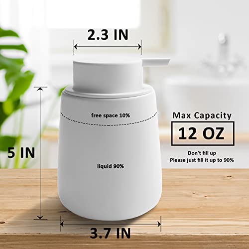Toozfo Soap Dispenser Ceramic With Easy-To-Press Pump Hand Lotion Dispenser For Shampoo Bathroom Kitchen 12 Oz White #TOP5