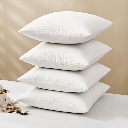 Image of MIULEE 22x22 Pillow Inserts, Set of 4 Feather Down Throw Pillows | Choppable and No Smell, Double-Layer Down-Proof Cotton Cover, Decorative Pillows for Couch Sofa and Bed