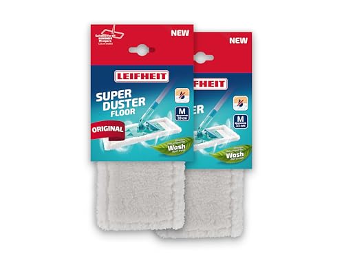Leifheit Housse Anti-poussière SUPERDUSTER Floor M, Lot de 2, mop Balai Lavable pour Nettoyage des sols, utilisable à Sec sur carrelage, stratifié, parquet,...