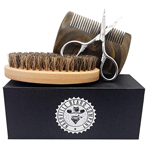 Nashville Beard Company - Beard Grooming Kit For Men - Beard Care Kit w/Beard Brush, Beard Comb, Beard Scissors, Storage Bag, Growth, Care, Best Gifts for Men, Beard Care Kit For Men,
