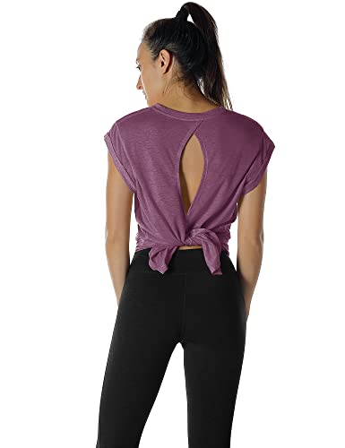Image of icyzone Open Back Workout Tops for Women - Athletic Activewear T-Shirts Exercise Yoga Shirts(Pack of 2)