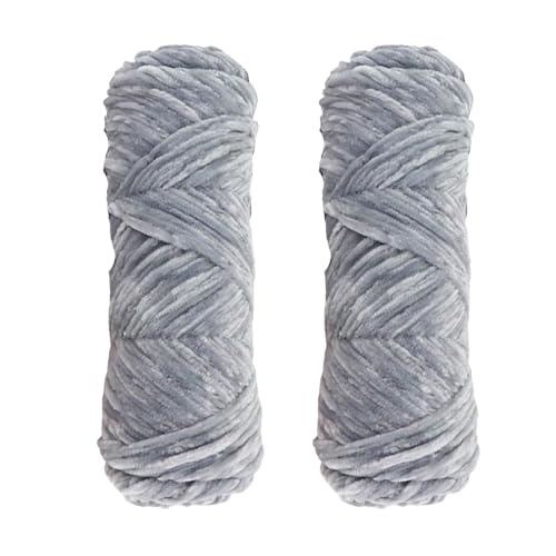 2pcs Yarn Velvet Knitting Yarn Soft Crochet Ball Craft Multi Colors, Ideal for Beginners Kids Crafts (Light Grey)