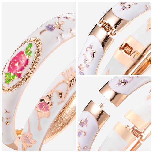 Image of UJOY Vintage Cloisonne Jewelry Handcrafted Bracelets Gorgeous Enameled Flower Plated Cuff Bangles Gifts 88A