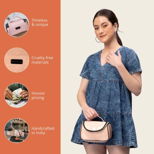 Image of HAMELIN Cosmetic Travel Bag for Women | Women's Makeup Travel Bag Portable Cosmetics Bag | Large Capacity Makeup Bag with Handle | Wide Opening Makeup Organizer | (Soft Pink)