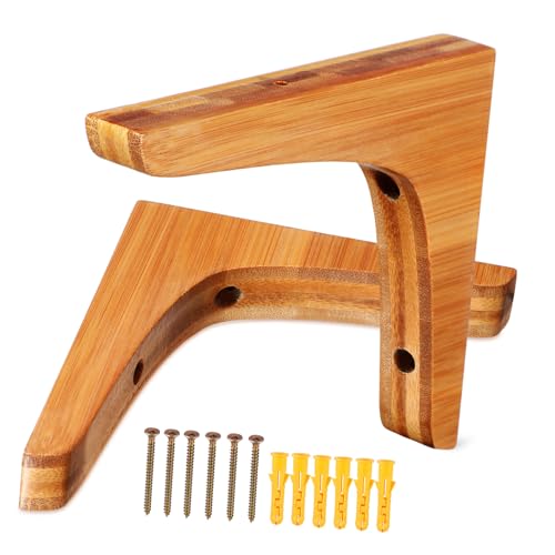 VALICLUD 2 Piezas Soportes de Estante Flotante de Bambú Resistente Soportes Triangulares para Montaje Pared Alta Capacidad de Carga y Diseño Oculto para Ahorro de Espacio